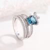 Luxury Blue Cubic Zirconia Rings for Women 925 Silver Plated Designed Female Ring Anniversary Party Statement Jewelry