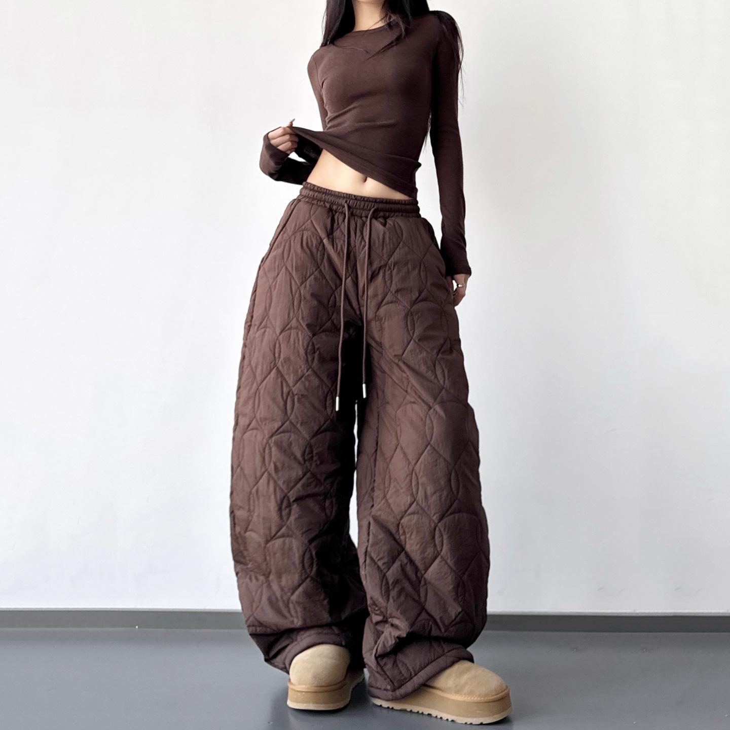 

2025 Winter Women s Thick Warm Wide-Leg Sweatpants - Trendy Tall Fit, Unisex Casual Style Brown Long