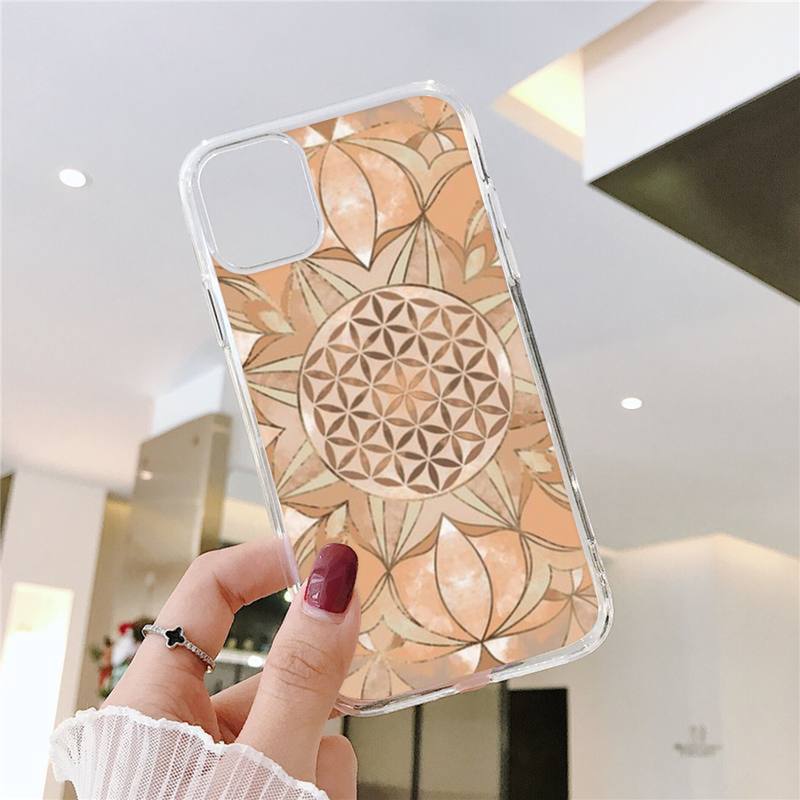 Flower of Life In Lotus Phone Case For iPhone 11 12 Mini 13 14 15 Pro XS Max X Plus SE XR Transparent Shell