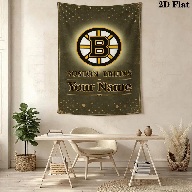Name Custom Boston Bruins Logo Wall Tapestry Aesthetic Wall Hanging Printed Fabric Blanket Decorative Tapestries for Bedroom Living Room Home Decor