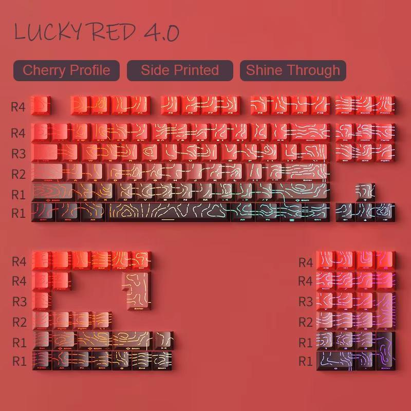 135 Keys Gradient Green Shine Through Keycaps Side Printed PBT Double Shot Keycaps OEM Profile for MX Switches Gaming Keyboards