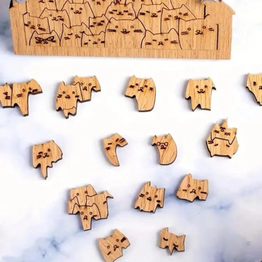 Children Adult Cat Shape Hundred Cat Puzzle Brain Teaser Challenging Wooden Jigsaw DIY Cartoon Animal Puzzle