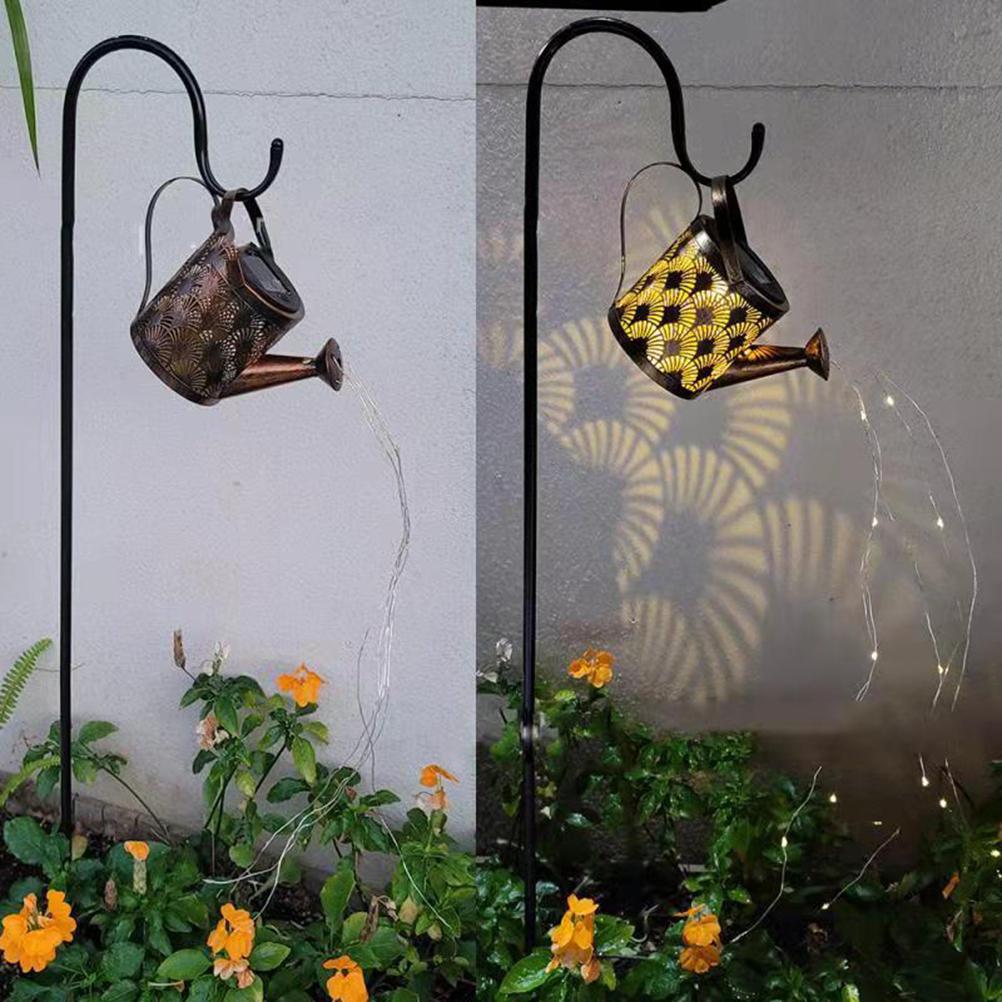 Solar Watering Can with Lights Outdoor Hanging Lantern Metal Waterproof Garden Lights Decorations for Table Patio Yards