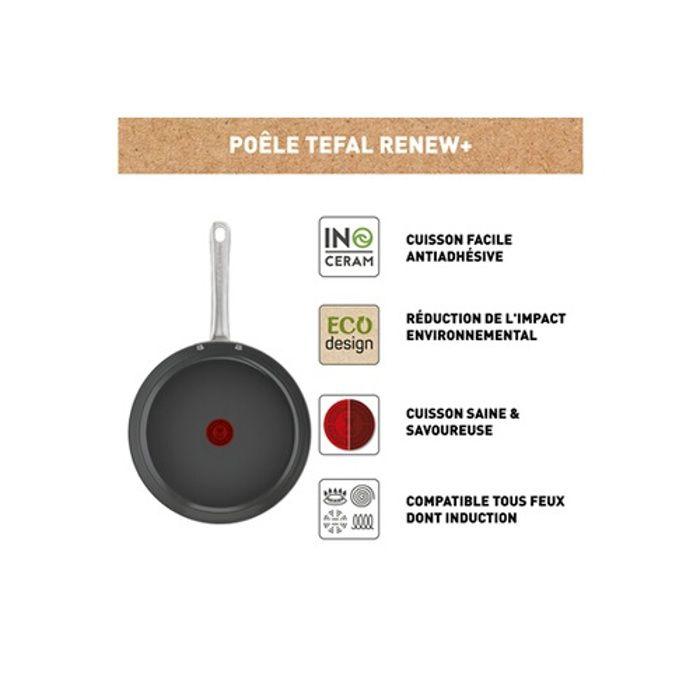 Poêle - Tefal - Renew+ - Éco-conçue - 20 cm - Céramique - Gris Hippo Iron