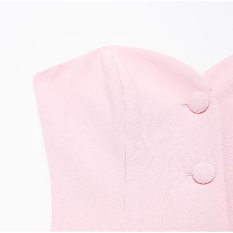 Elegant Solid Vest Pants Women Outfit Sexy Tube Single Breasted Pocket Tank Top Loose Zippers Trousers Summer Lady Outfit