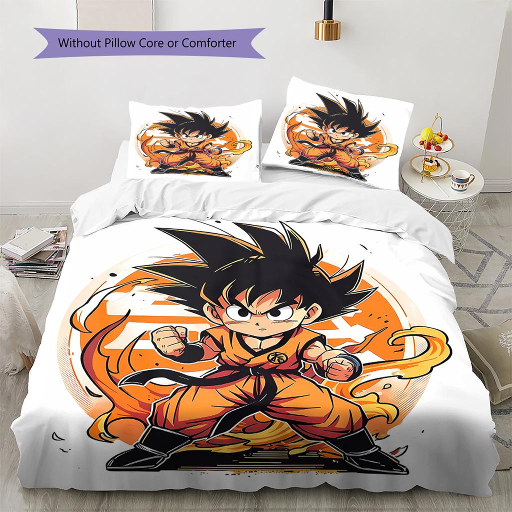 Son Goku Pattern Bedding,Quilt Set Quilt Cover Pillowcase Home Birthday Gift (1 * duvet cover + 2 * pillowcase, without core)