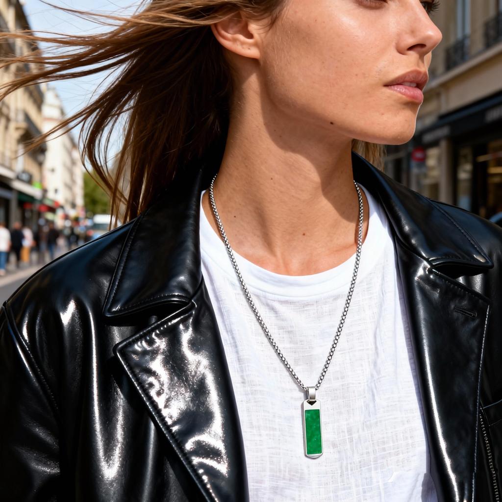 Small Rectangle Bar Pendant Necklace Stainless Steel Waterproof Punk Jewelry Cool Street Sport Wear