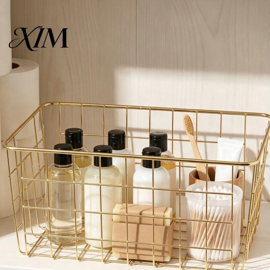 Wardrobe Clothes Organizing Bins Iron Storage Basket, Nordic Style Wire Organizer Bin, Large Decorative Metal Grid Baskets Capacity