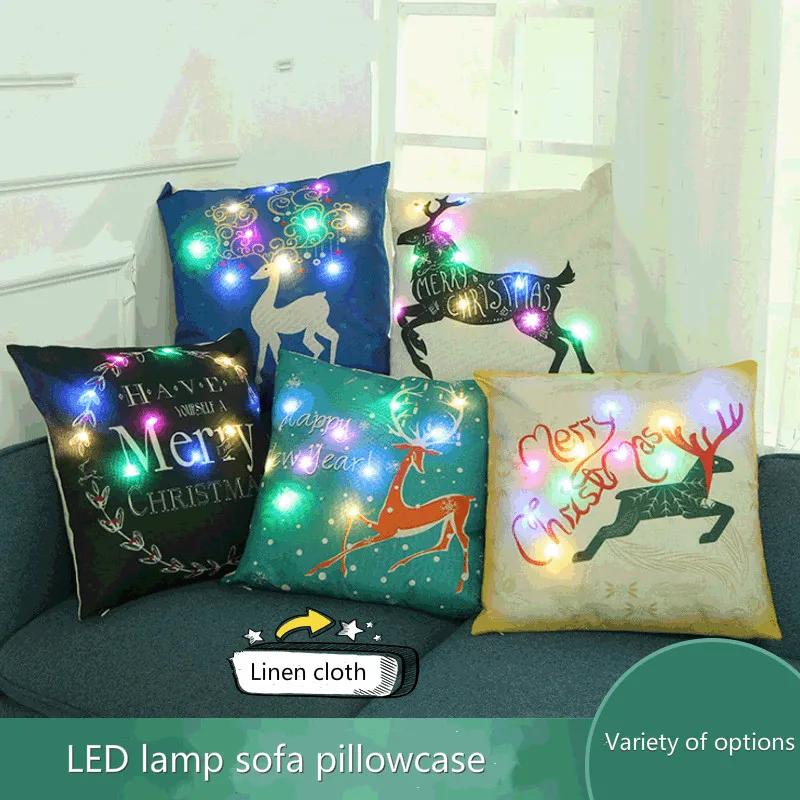 Home Pillowcase Creative LED Lights Sofa Pillowcase Christmas Theme Pillow