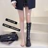 Knight Boots Long Boots Women's 22 Autumn and Winter New Versatile Elastic Thin Boots Lace-up High Boots Flat Bottom But Knee Boots