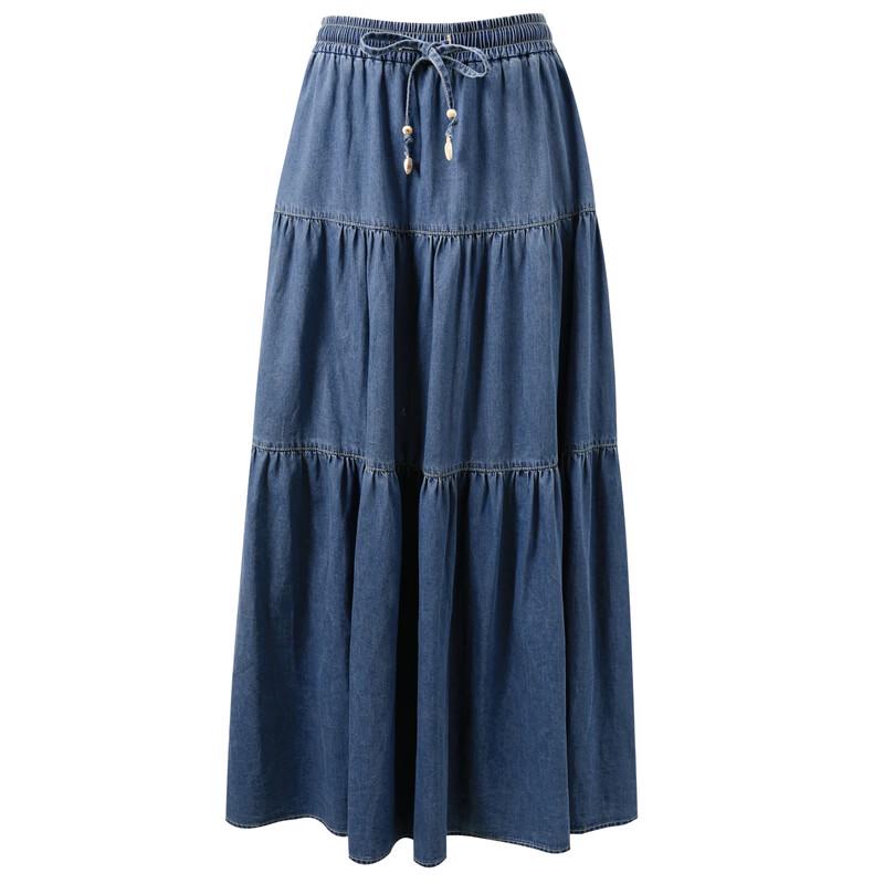Gonna di Jeans di Cotone a Vita Alta e Linea ad A