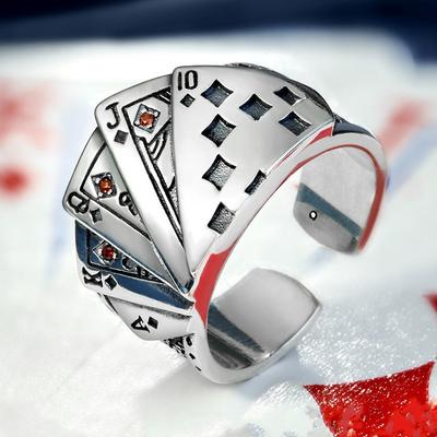 Retro Playing Card Ring for Men and Women, Unisex Open Flush, God of Gamblers Card Ring Jewelry