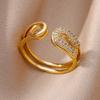 Zircon Chain Cross Rings For Women Vintage Gold Color Stainless Steel Geometric Open Ring Fashion Wedding Aesthetic Jewelry Gift