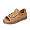 Johnature Simple Versatile Flat Sandals Genuine Leather Cowhide Hollowed Out Peep Toed Women's Shoes