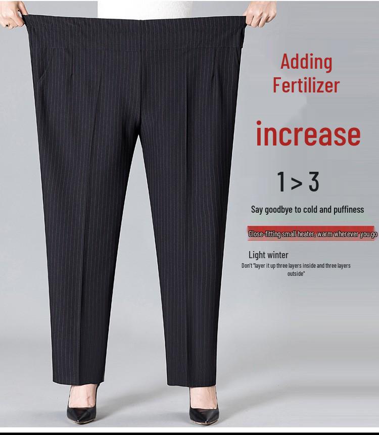 Plus Velvet Thickened Elastic High-Waist Pants for Middle-Aged and Elderly Women - Loose Fit Grandma Straight-Leg Pants