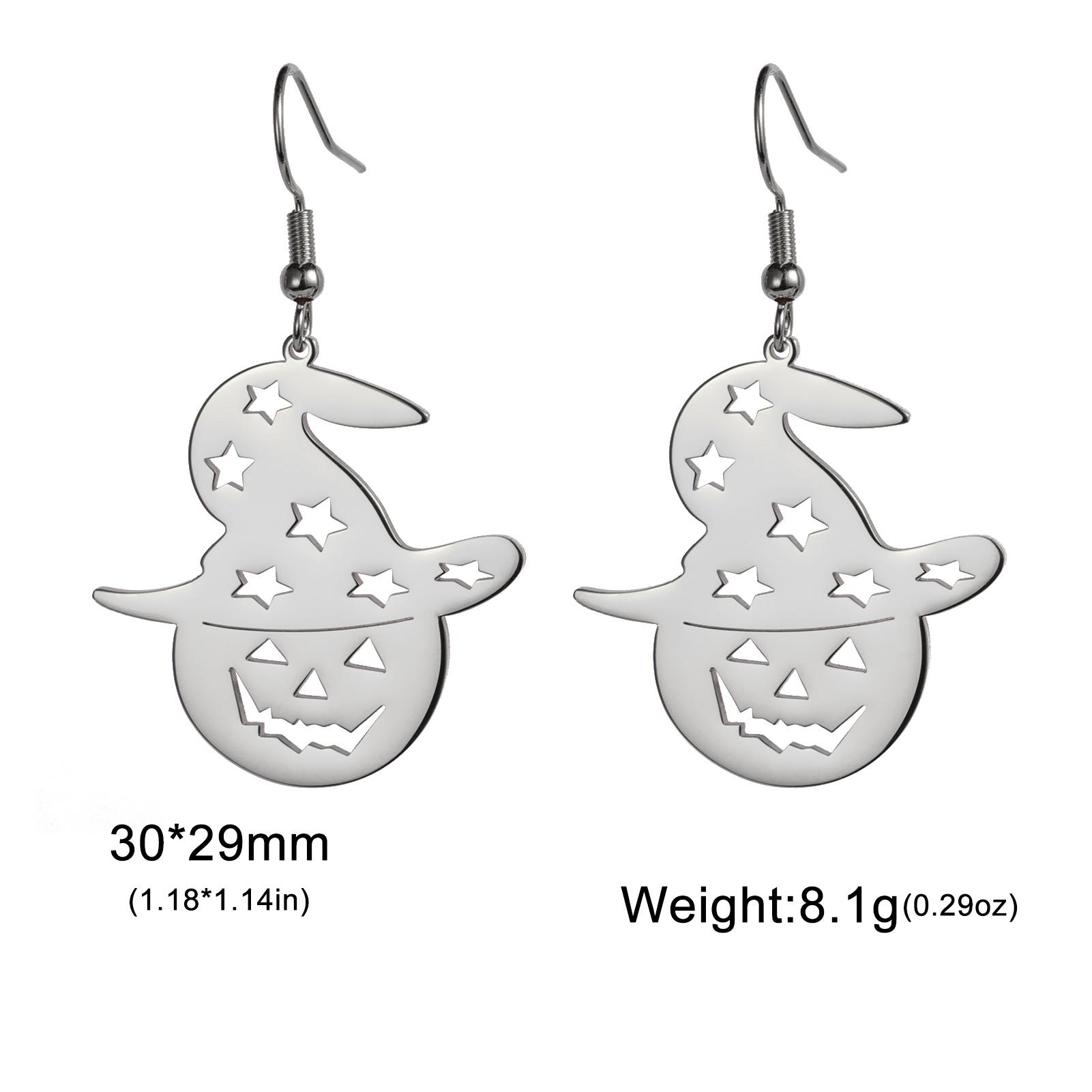 

Teamer Halloween Pumpkin Stainless Steel Dangle Earrings for Women Girls Hollow Hat Pentagram Pendant Witch Jewelry Party Gifts