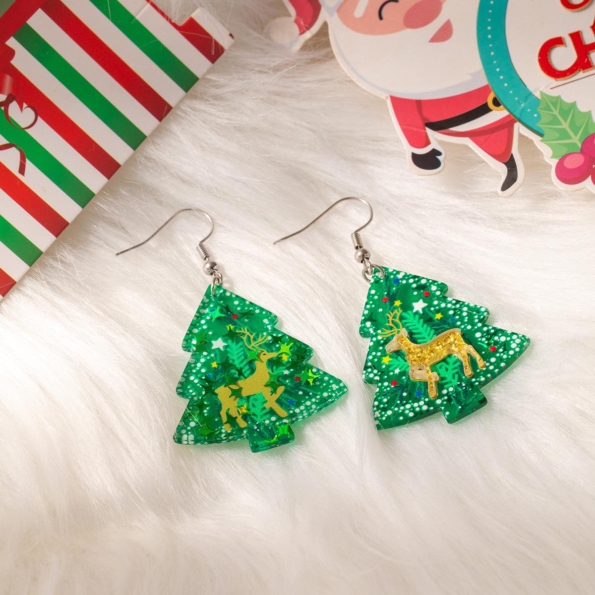Christmas New Year Acrylic Earrings Christmas Tree Christmas Elk Snowflake Simple Earrings Women