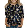 Children's 3/4 Sleeve Tops Casual Christmas Print T Shirt Round Neck Pullover Blouse