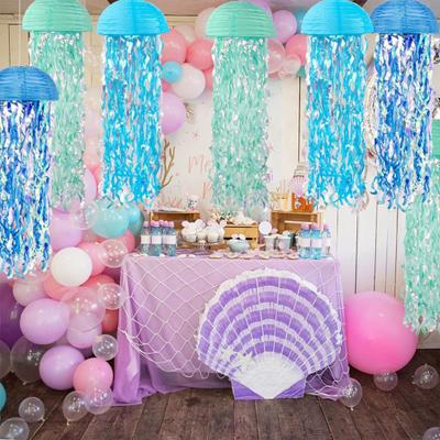 6 Pack Jellyfish Lanterns Gradient Blue Ocean Themed Paper Lantern Decorations Beach Pool