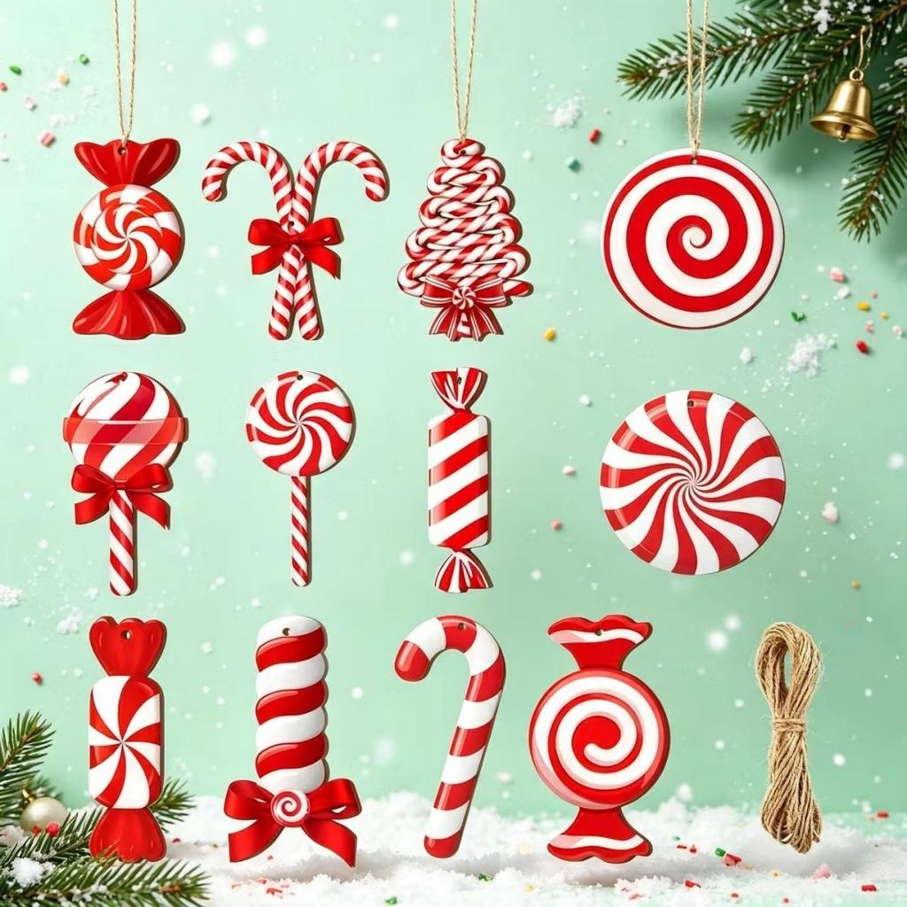 12/24/36Pcs SetChristmas Candy Cane Ornaments Red White Swirl Candy Hanging Pendants with Rope Xmas Tree Home Party Holiday Deco