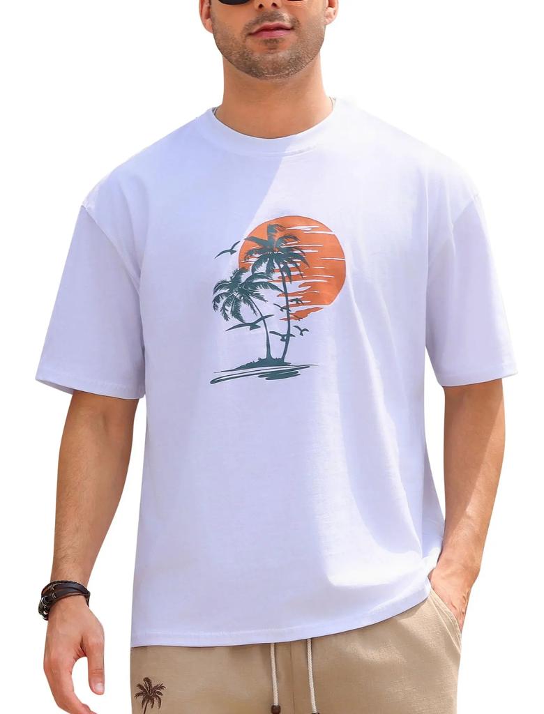 2025 Nouveau T-shirt Sport Homme Manches Courtes Imprimé Palmier Chemise Décontractée Rétro Hawaï Printemps Été Plage T Manches Courtes Large