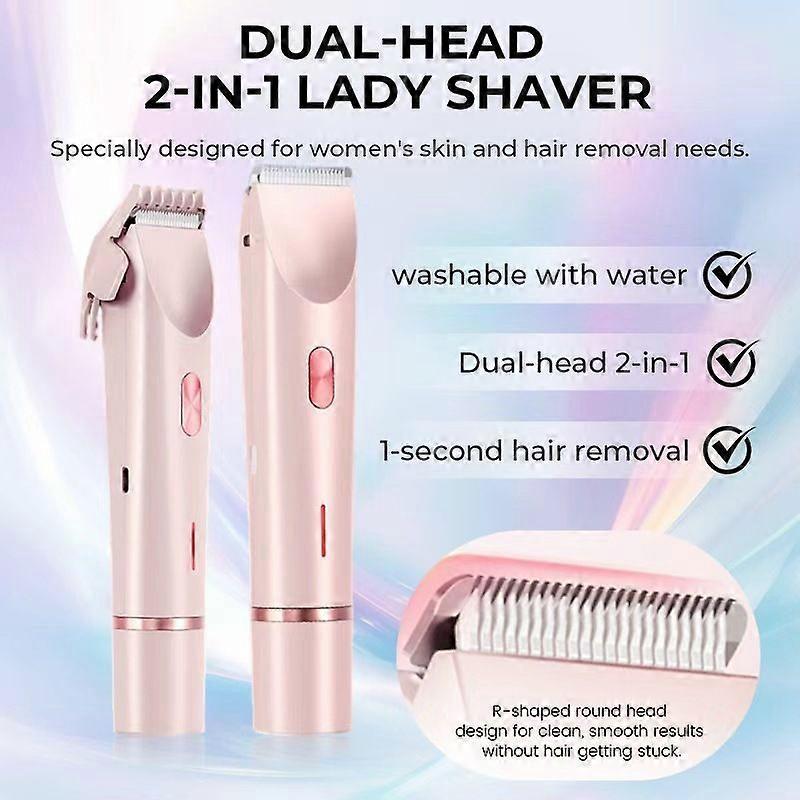 Dermave Bikini Trimmer for Women, Dual Head Electric Shaver, Wet & Dry 2-in-1 Pubic Hair Trimmer, Ladies Personal Grooming Razor