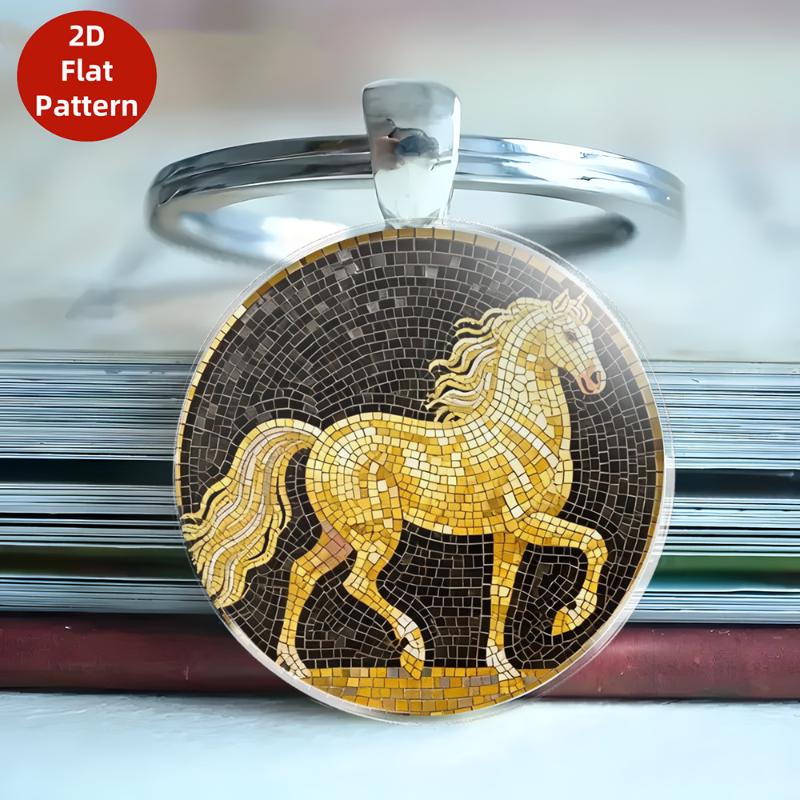 Fashion Vintage Horse Pattern Design Dome Glass Alloy Keychain Backpack Pendant Hanging Decoration Car Keyring Gifts