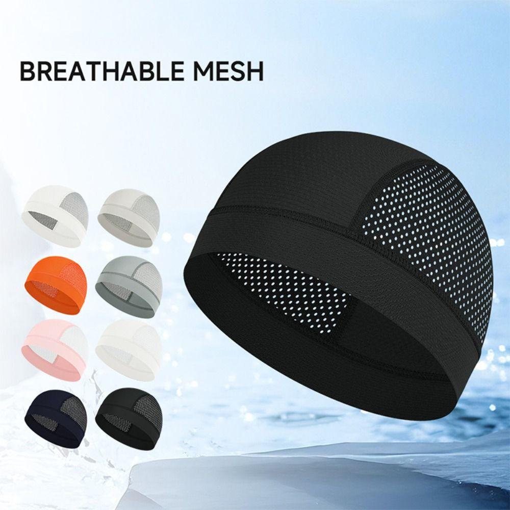 Casual Thin Mesh Skull Beanie Cap Quick Dry Breathable Cycling Helmet Liner Cap Sun Protection Solid Color Summer Cycling Cap