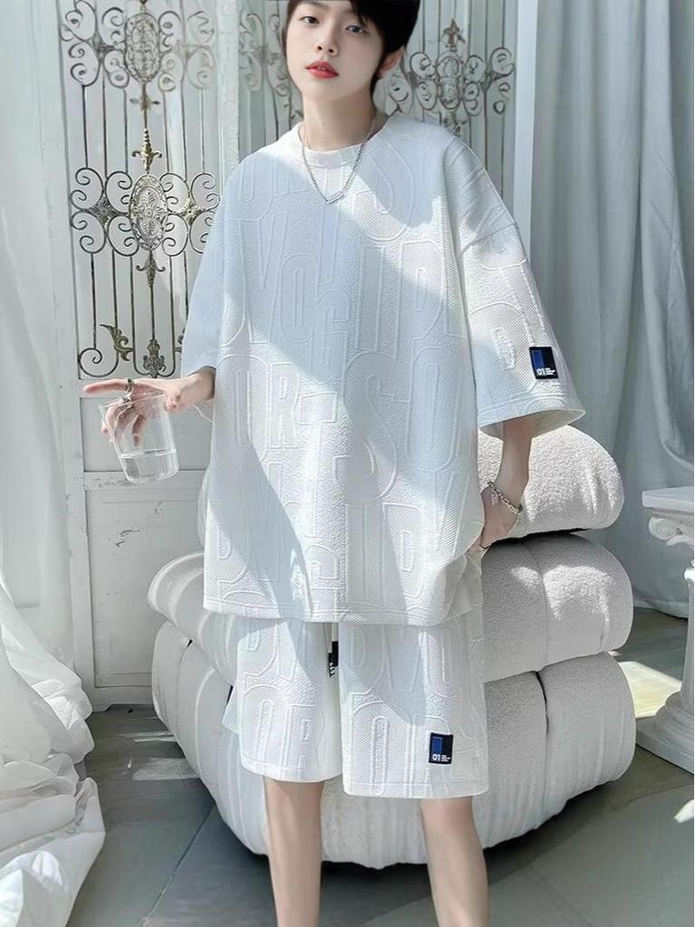 Men's Plus Size Loose Summer Casual Outfit Set - Short Sleeve & Shorts