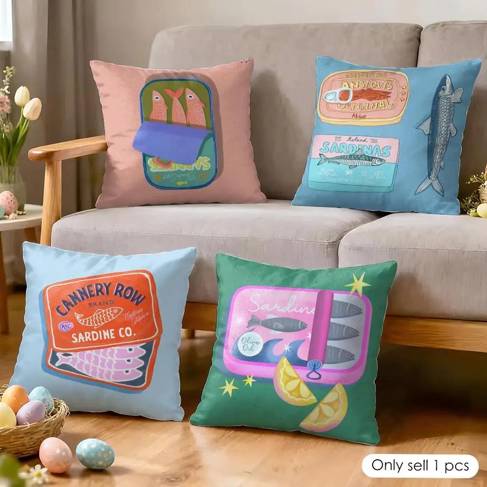 Sardine Cans Art Ins Cushion Cover Silky Short Plush Invisible Zipper Dustproof Sofa Pillow Case For Home Decor