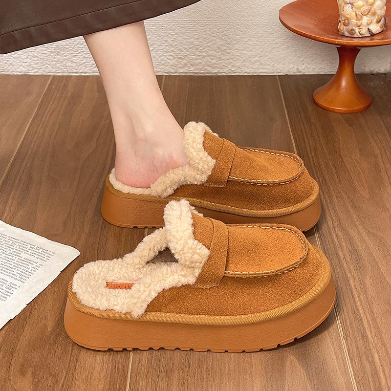 Women's Slippers Winter Cotton Casual Flats Platform Thick Bottom Comfortable Woolen Slippers Shoes for Women