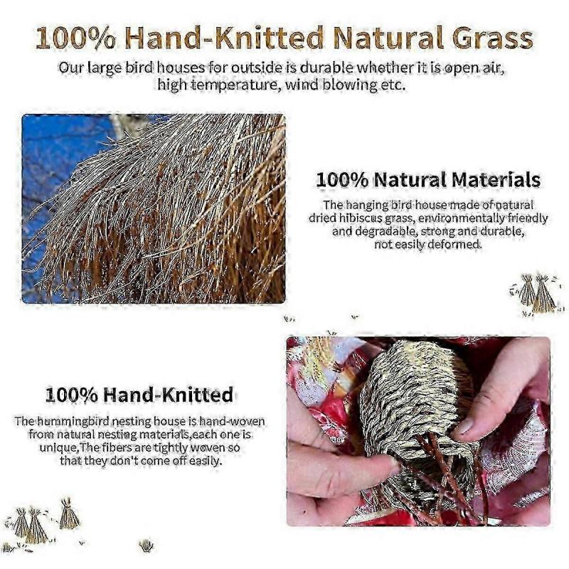 3X Garden Handing Birds Nest Box Breeding Nest Grass Hand Woven for Outdoors Hanging