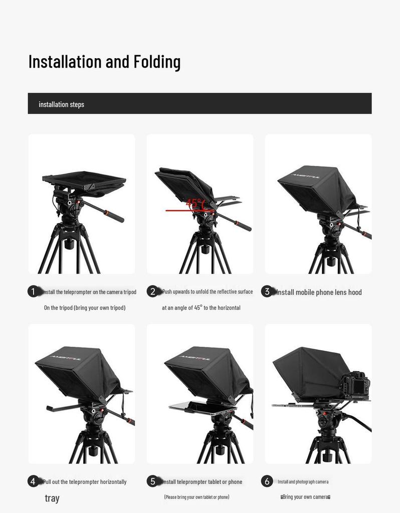 Zhi Jie T14 Portable Folding Teleprompter for DSLR, Smartphone, and Tablet