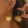Vintage Gold Color Double-Layer Hollow Flower Hoop Earring for Women Punk Geometric Metal Ginkgo Leaf Earrings Jewelry Gifts