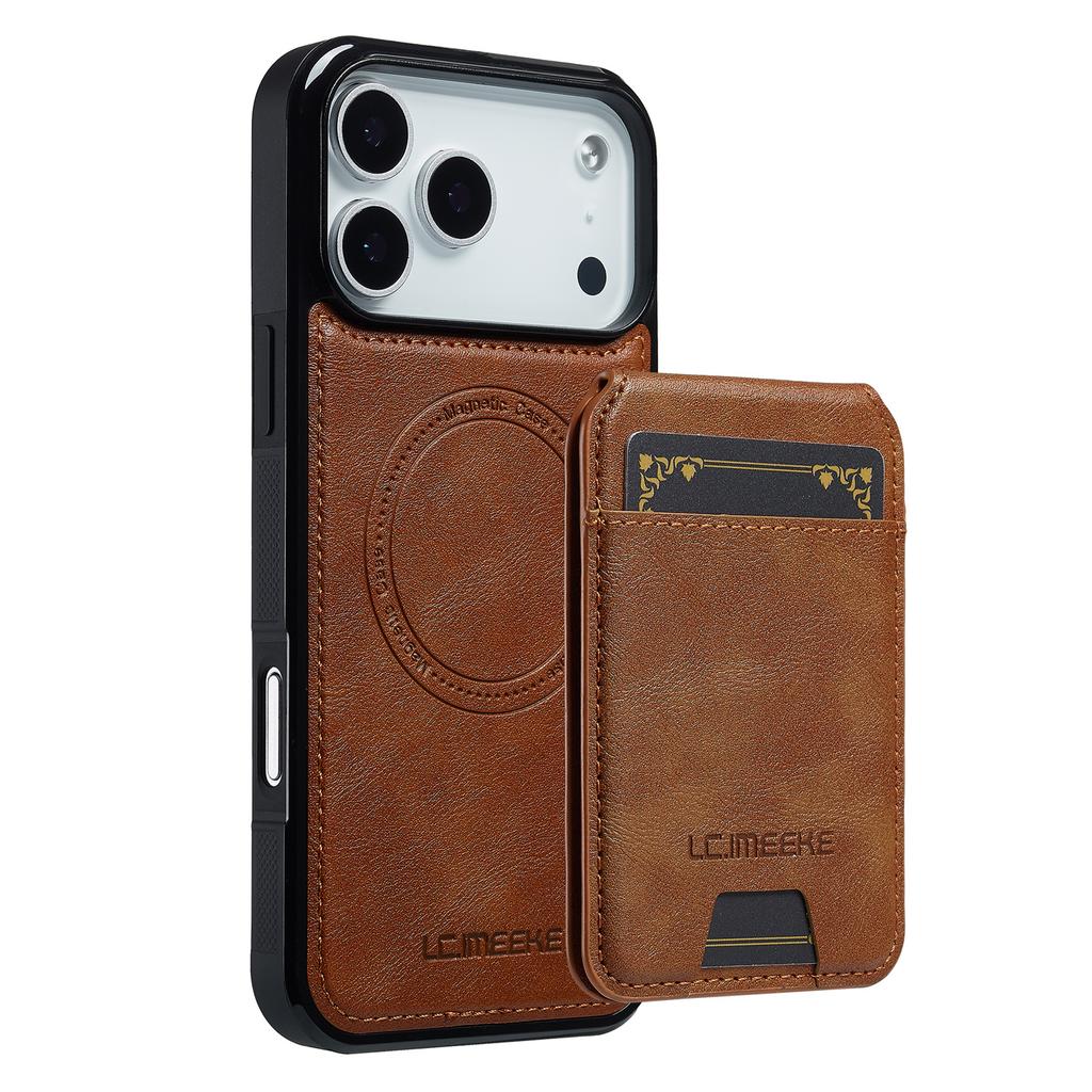 LC.IMEEKE L3 For iPhone 17 Pro Magnetic Case Detachable Card Holder Leather TPU Mobile Cover