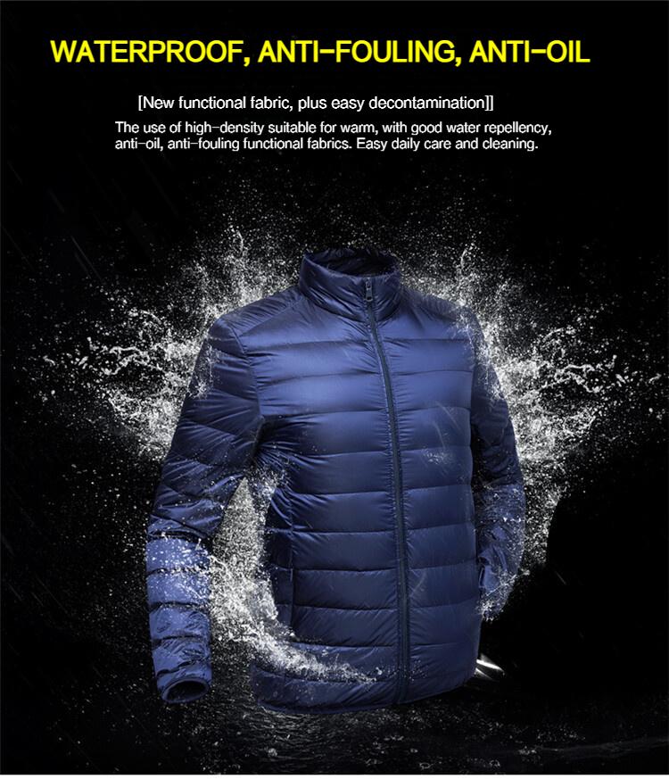 Ultra‑Light Men Packable Padded Winter Coat, Stand Collar Zip‑Up Puffer Jacket, Portable Drawstring Bag Included, Solid Outerwear