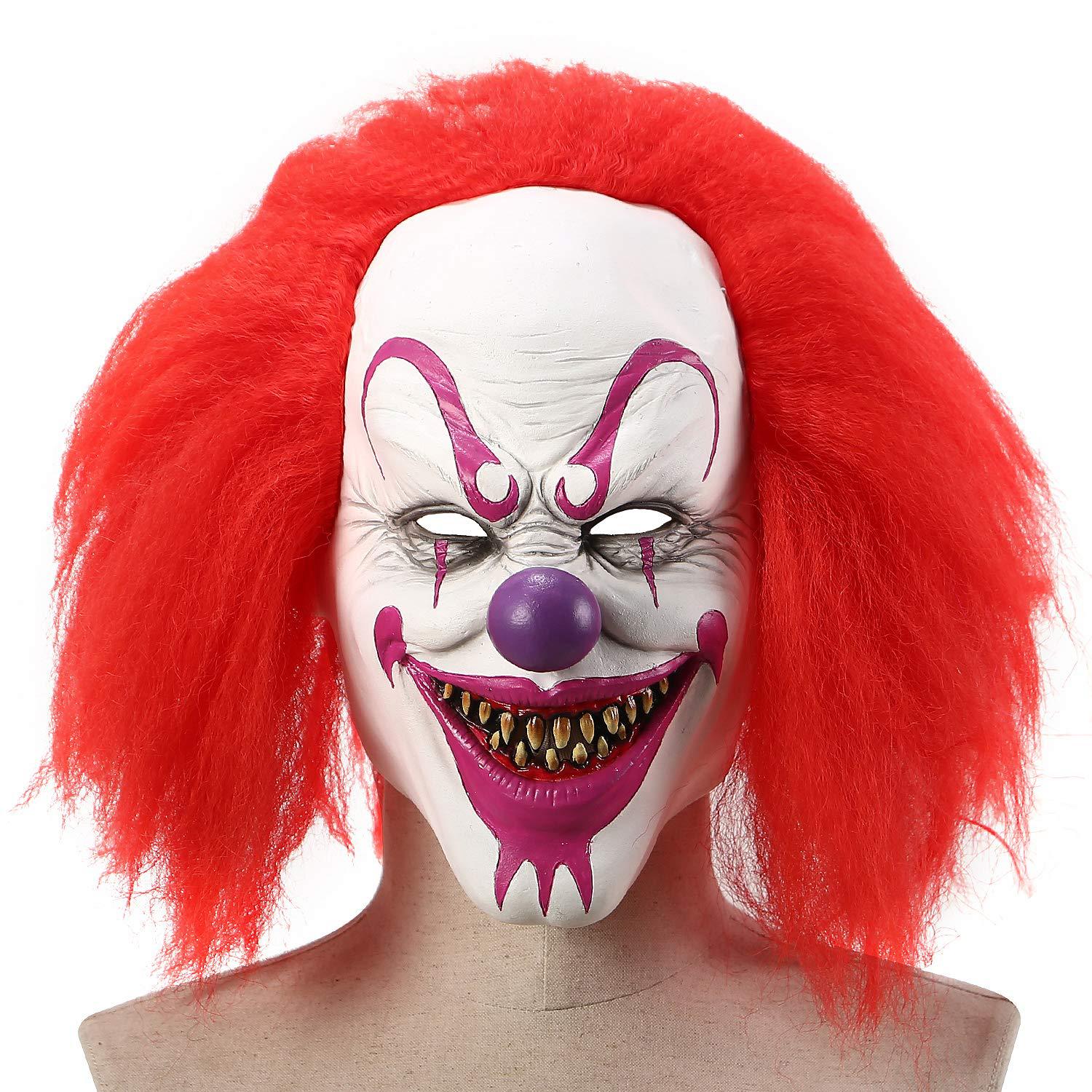 Halloween Clown Red Hair Wig Ghost Mask Scary Funny Latex Headgear COS Hot sale new Buddhist and Demonic Clow