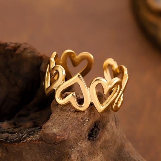 Women Adjustable Ring Anti-Oxidation Lightweight Comfortable Ring Hollow Heart Shape Exquisite Process Ring