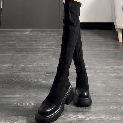 Knight Boots 2025 Autumn and Winter New Versatile Boots Women's Elastic Boots Knee Boots Women's Platform High Heels Women's Shoes