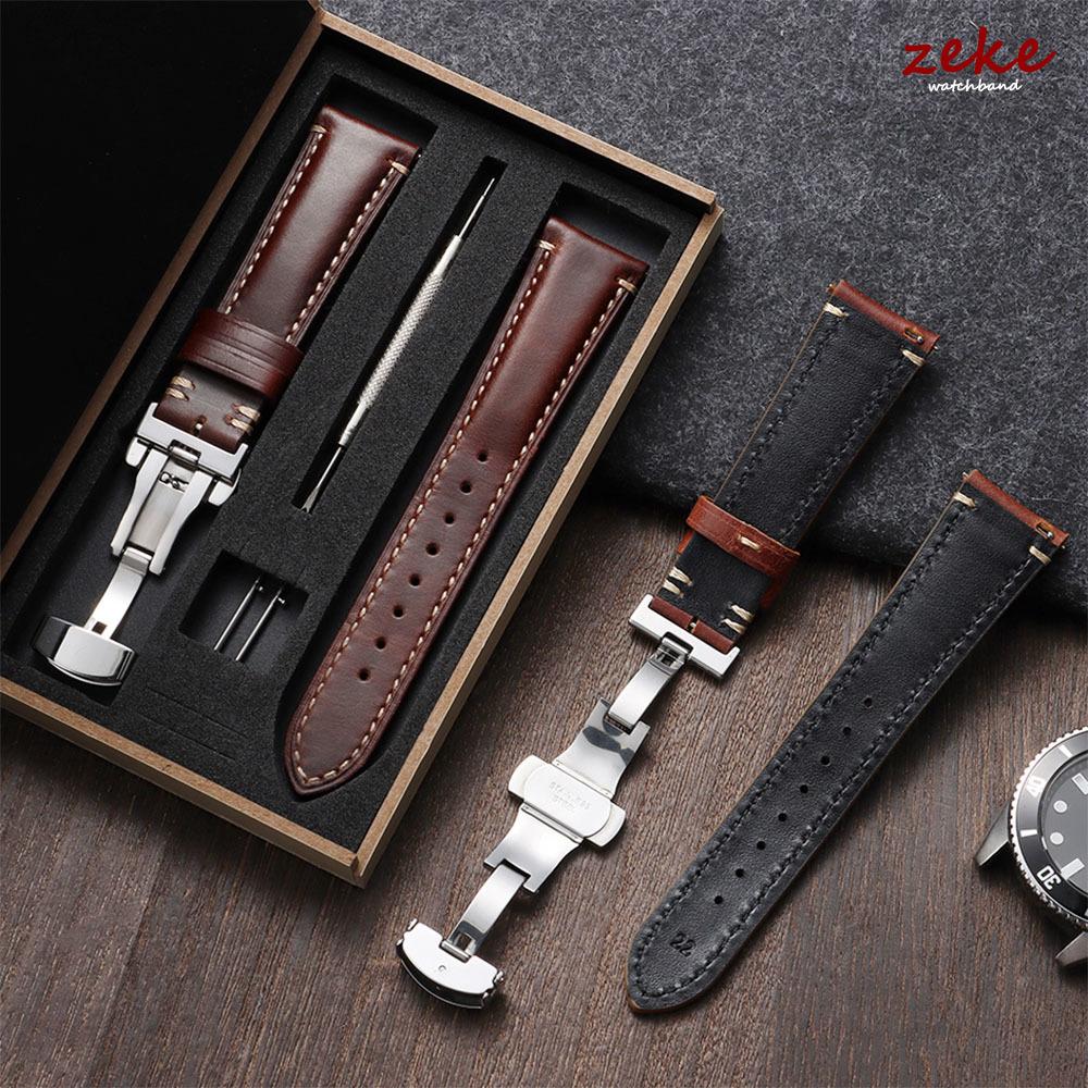 Armband 20mm 22mm 24mm Echtes Leder Uhrenarmband mit Geschenkbox Universelle Schmetterlingsschließe Rindsleder Herren Business Armband