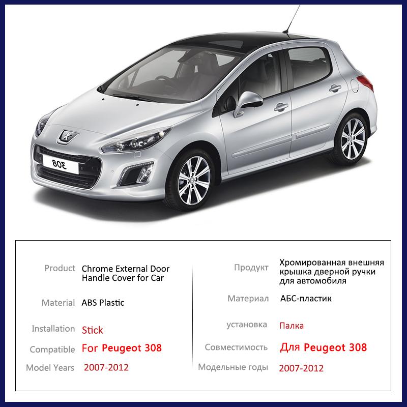 for Peugeot 308 MK1 T7 2007 2008 2009 2010 2011 2012 Chrome Door Handle Cover Car Accessories Rustproof Cap Styling ABS Plastic