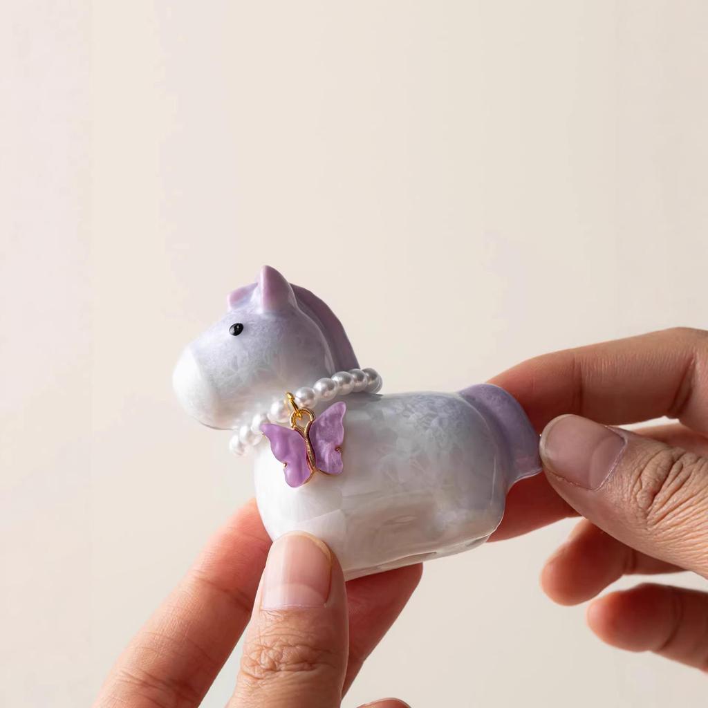Crystalline Glazed Ceramic Horse Spinner Toy Ornament for Desktop and Car Decoration
