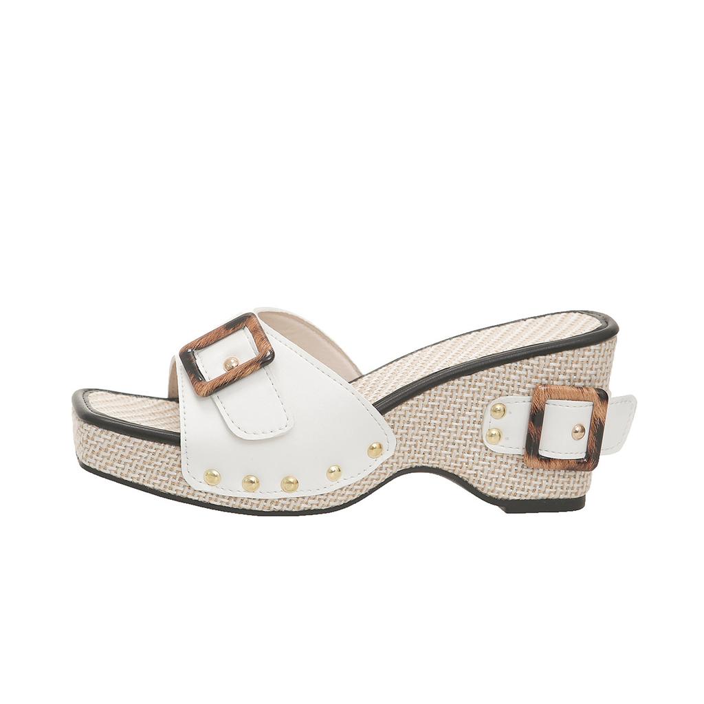 Fashion Women Sandals British Style Rome Shoes Comfy Soft High Heels Shoes for Women Summer Metal Buckle Casual Wedge Platform Sandals