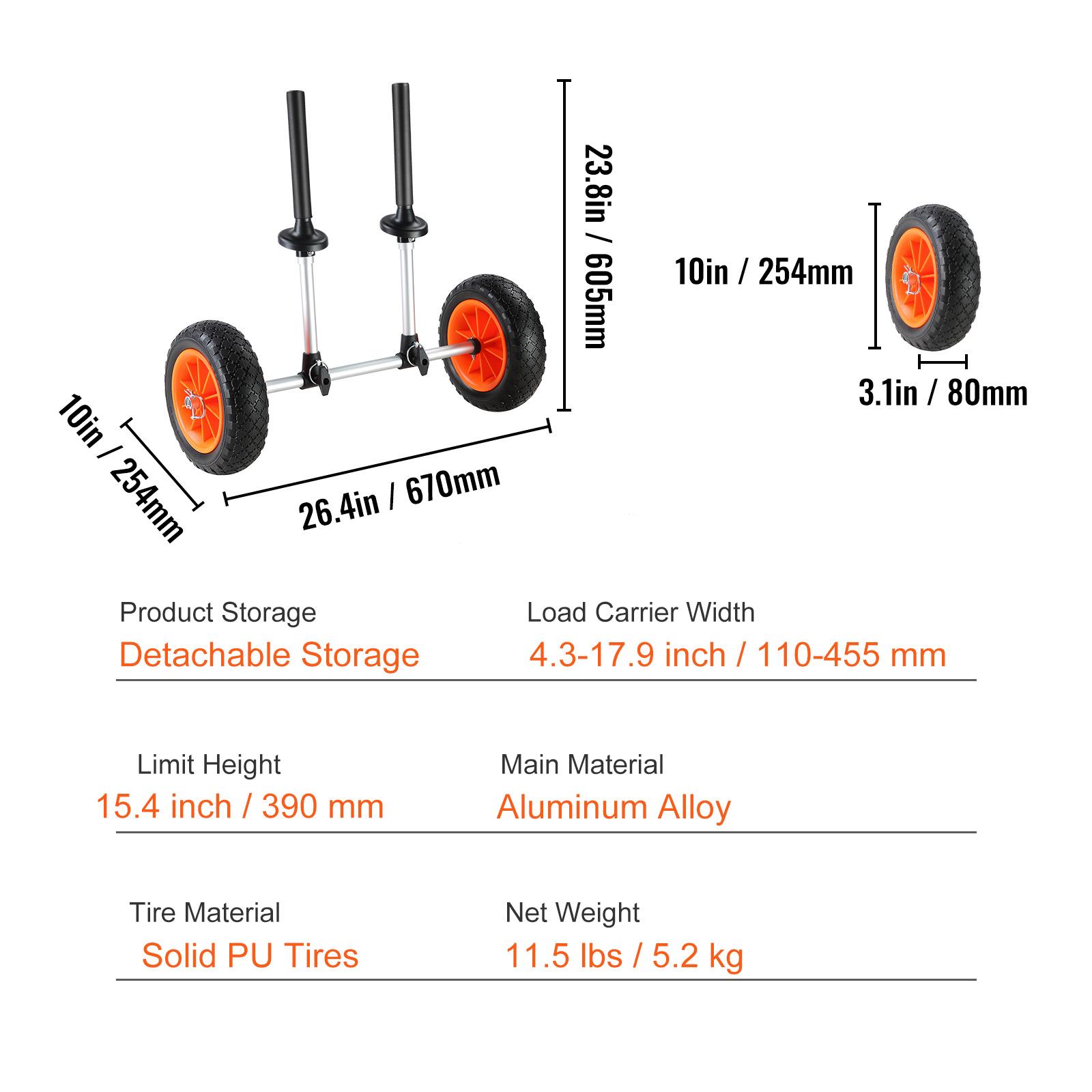 

SucceBuy 280 фунтов Тележка для каяка Съемная тележка для каноэ с 10-дюймовыми цельными шинами и регулируемой шириной для аксессуаров для лодок