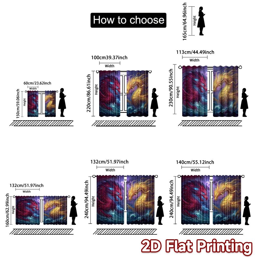 2D Flat Printing 2pcs Curtain Curtains Epic Dragon Battle Scene Digital Printed Polyester Drapes Party Decorations for Indoor