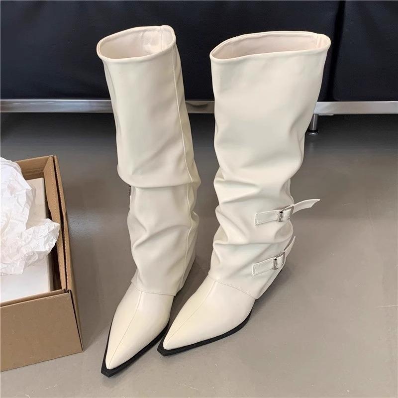 

Coarse Heel High Heel High Boots Women s New Autumn and Winter Pointed Pile Boots Long Boots Pants Pants Boots Knight Boots 40 белый