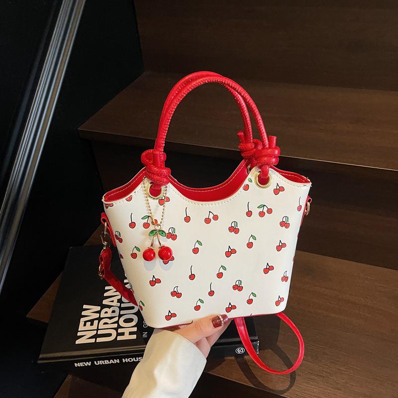 New Trendy Girl Handbag Fashionable Cherry Tote Bag Niche Printed Texture Shoulder Bag Underarm Bag