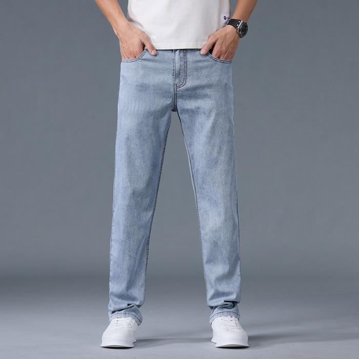 Tencel Jeans Men's Slim Summer Thin Wrinkled Lyocell Cool Loose Straight Casual Light Business Trousers for Men