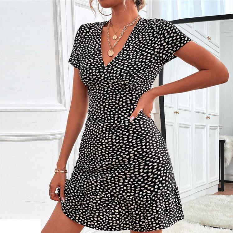 Damen Sexy Sommer Casual Blumenmuster V-Ausschnitt Kurzes Kleid Rock