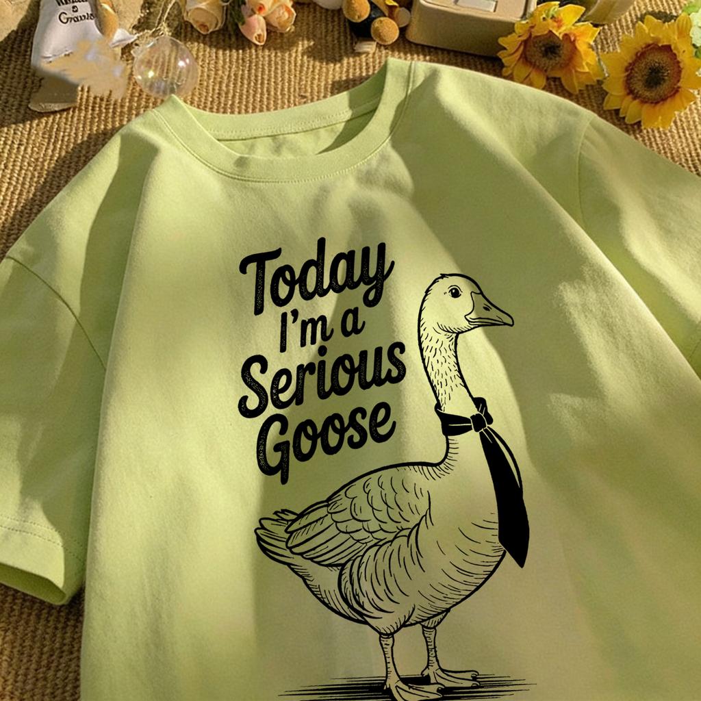 Today I Am A Serious Goose Printed Unisex Retro T-Shirt Cotton Tee Summer Clothing Loose Fashion Top Unisex All-Match Streetwear